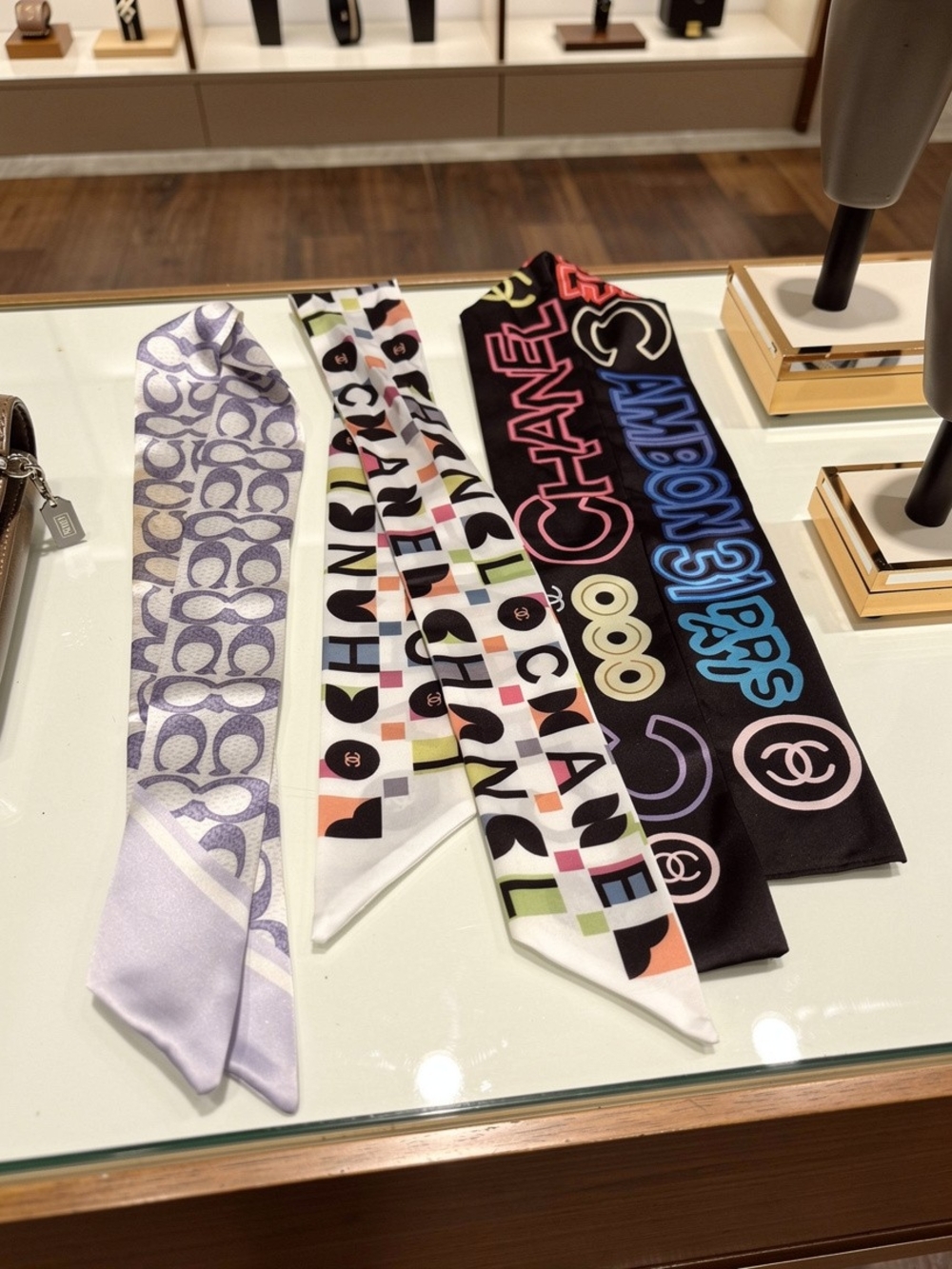 Chanel Multicolor Logo Silk Twilly Scarf - Black/White/Pastel Options